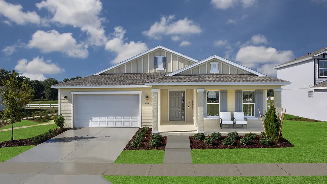 Exterior front view of Gradenia model home in Sorrel Glen neighborhood