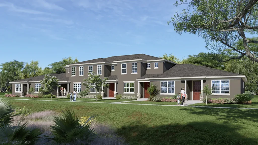 elevation rendering of townhomes